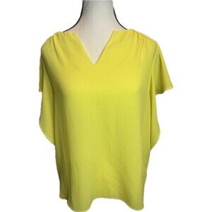 Vince Camuto Women’s DAYBREAK YELLOW Flutter Sleeve Split V Neck Blouse-XS NWT